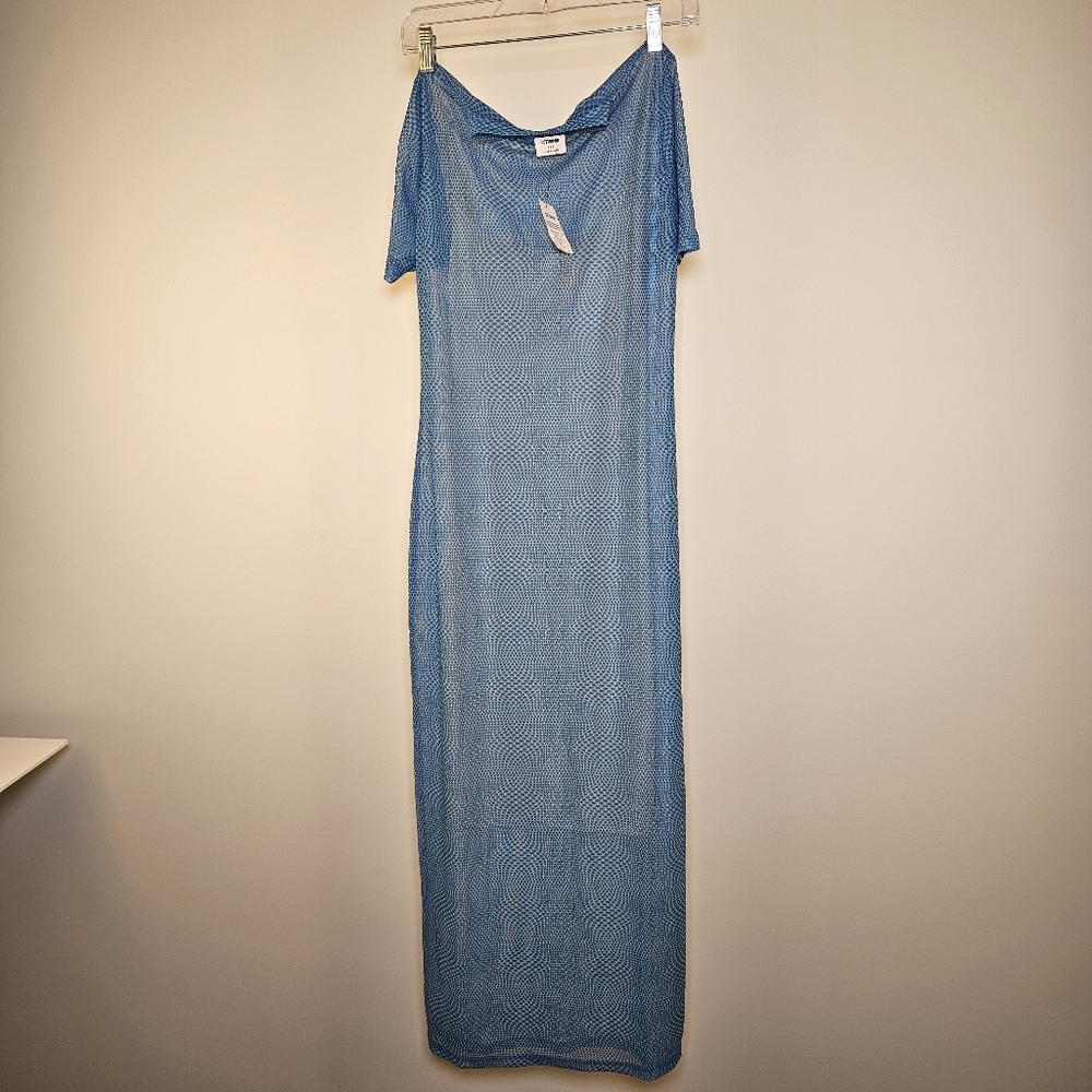 NWT CottonOn blue mesh short sleeve maxi dress size S US. Lining is tan colored.